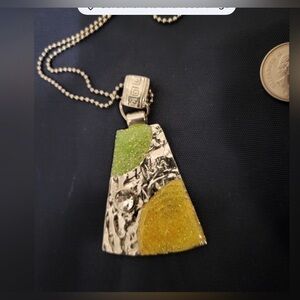 Claire's Gold and Yellow-Green Textured Pendant Necklace
